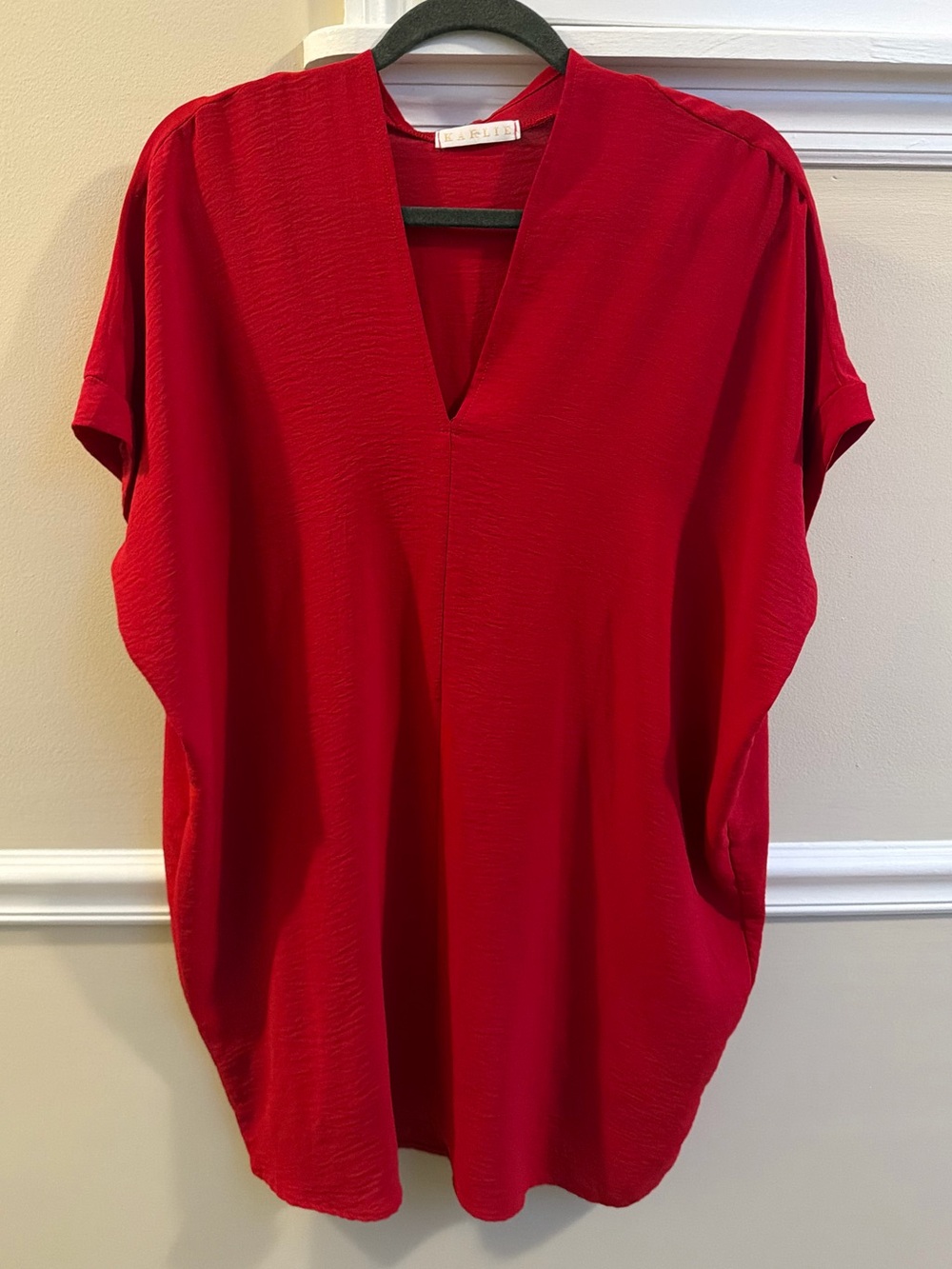 KARLIE Red V-Neck Short Sleeve Women's Mini Dress